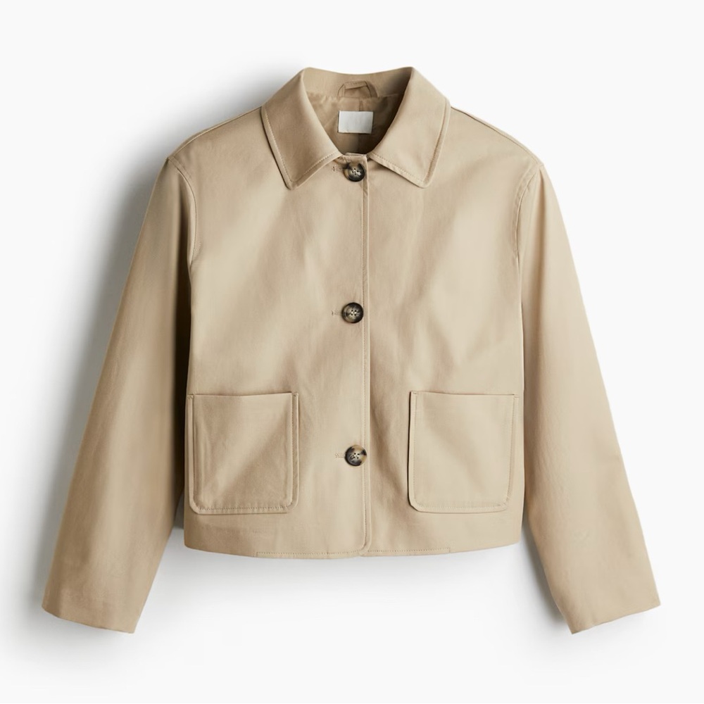 H&M Beige Lt Tan Cropped Trench Twill Jacket NWT XXL Plus